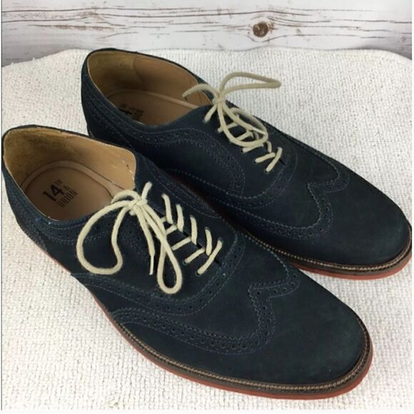 14th & Union Oxfords Men’s 9 Suede Wingtips Navy Blue Laceup Preppy Business Wor - Picture 1 of 9